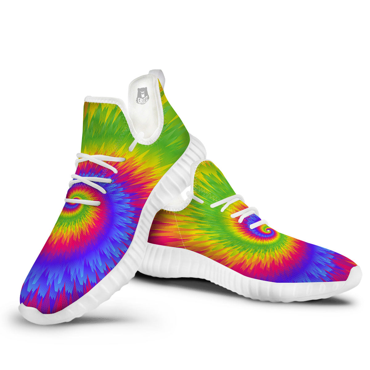 Swirl Rainbow Psychedelic Print White Walking Shoes-grizzshop