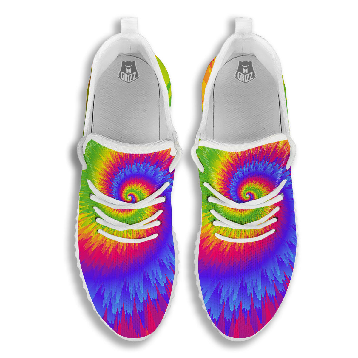 Swirl Rainbow Psychedelic Print White Walking Shoes-grizzshop