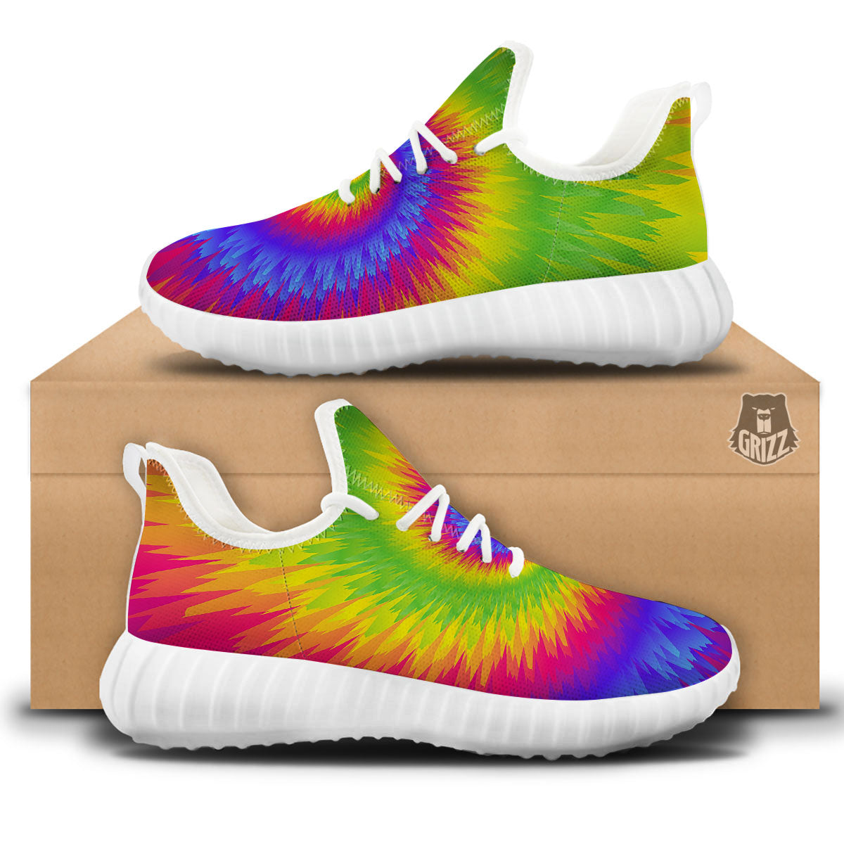 Swirl Rainbow Psychedelic Print White Walking Shoes-grizzshop