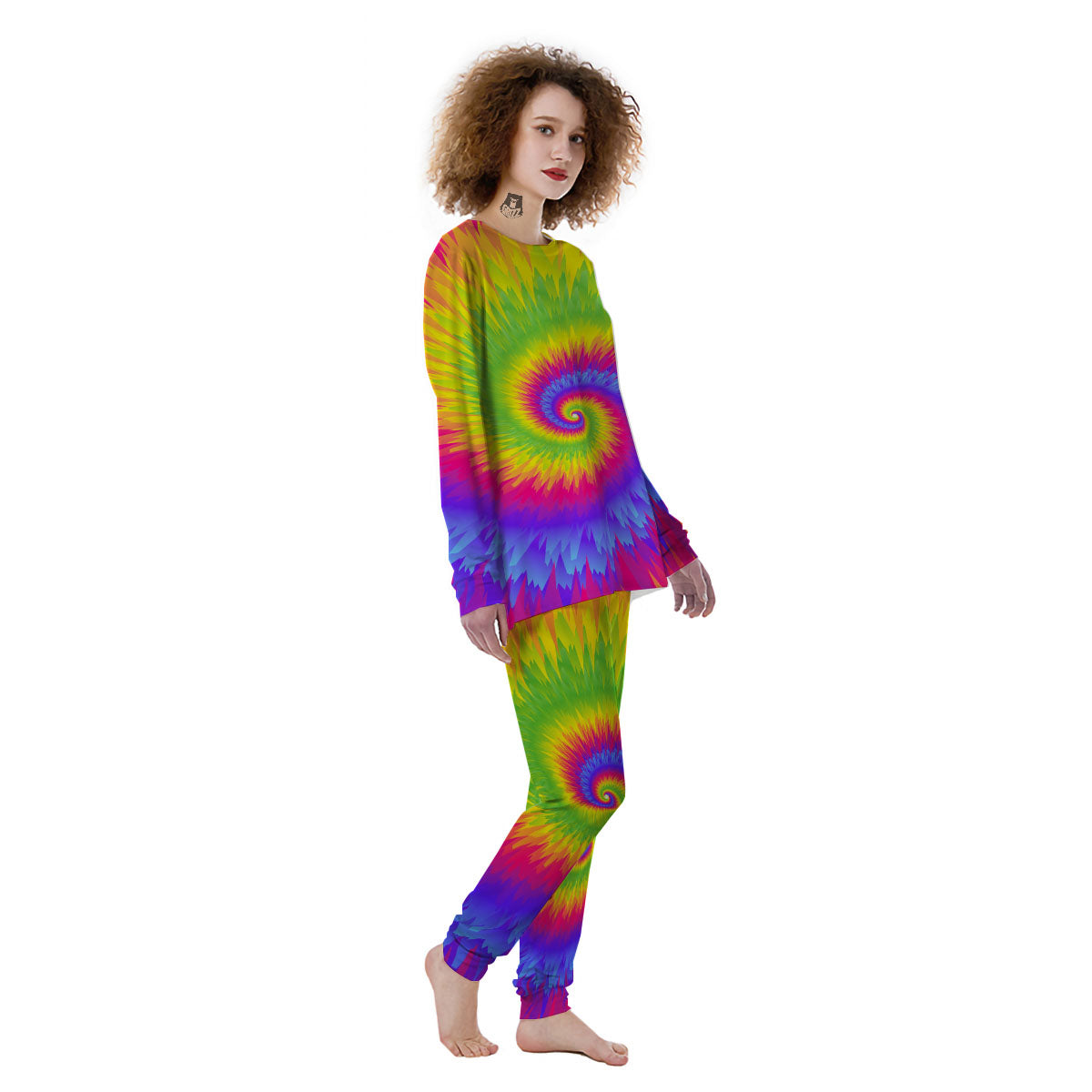Swirl Rainbow Psychedelic Print Women's Pajamas-grizzshop