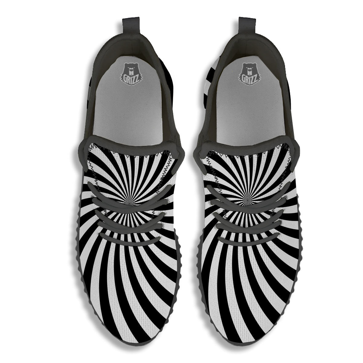 Swirl White And Black Print Black Walking Shoes-grizzshop