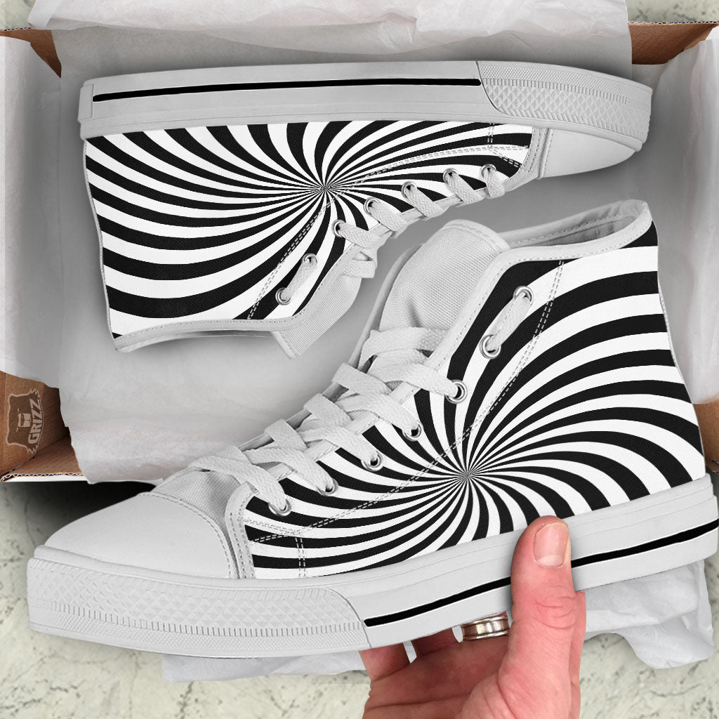 Swirl White And Black Print White High Top Shoes-grizzshop