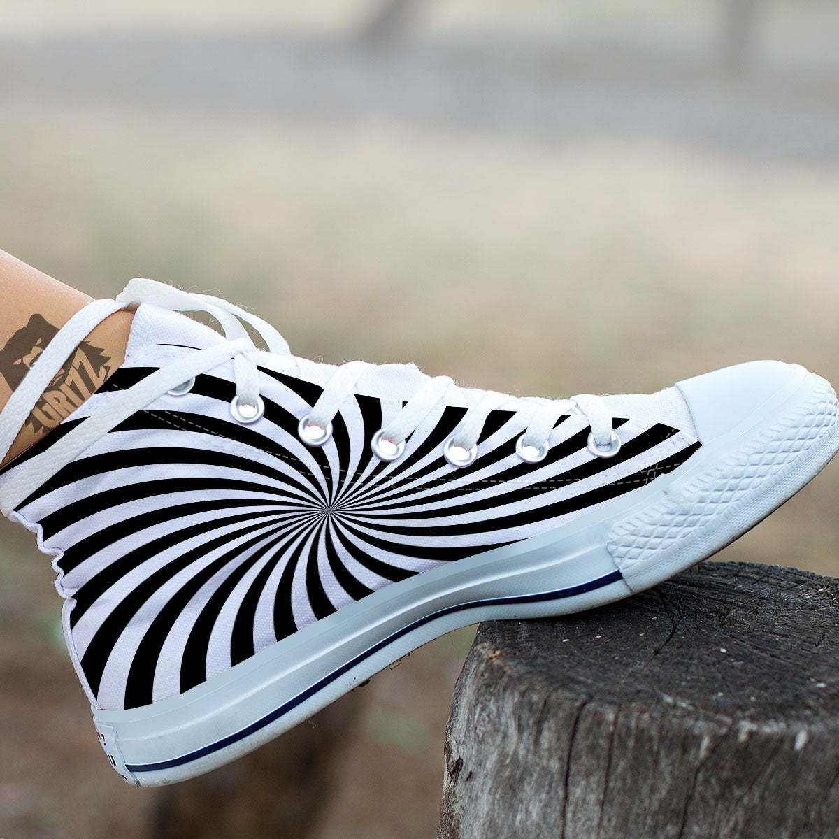 Swirl White And Black Print White High Top Shoes-grizzshop
