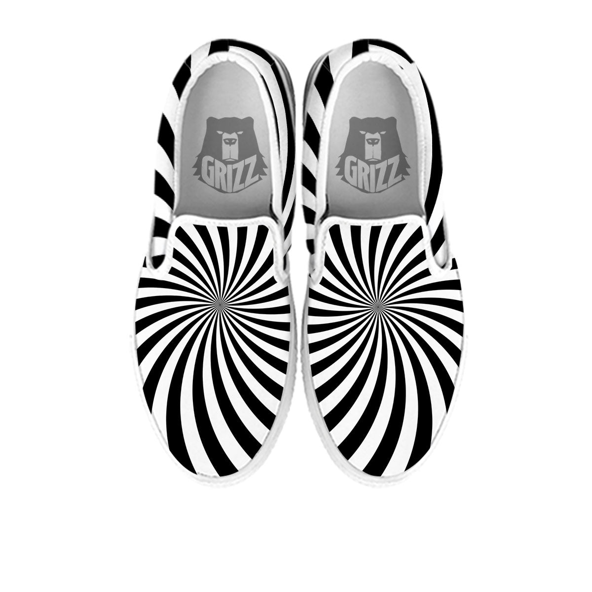 Swirl White And Black Print White Slip On Shoes-grizzshop