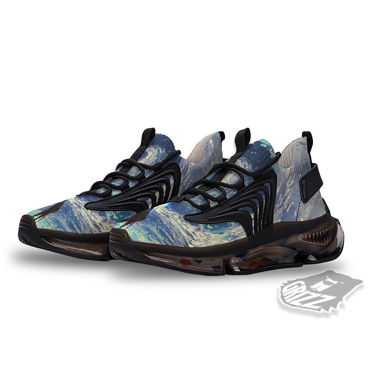 Swirling Sea Watercolor Print Black Gym Shoes-grizzshop