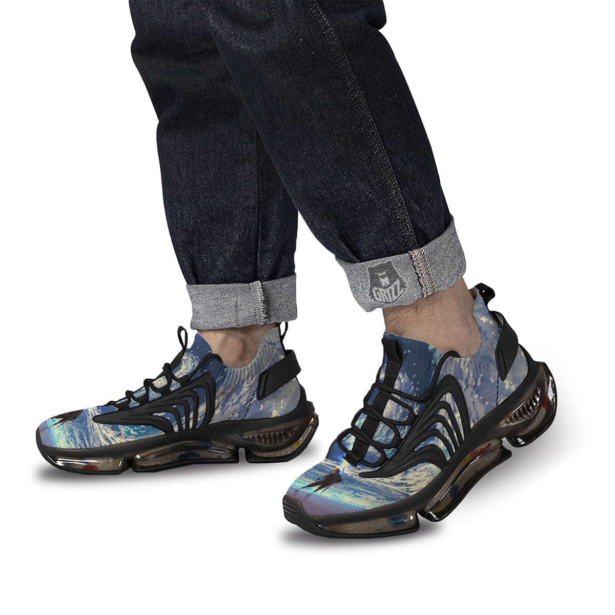 Swirling Sea Watercolor Print Black Gym Shoes-grizzshop