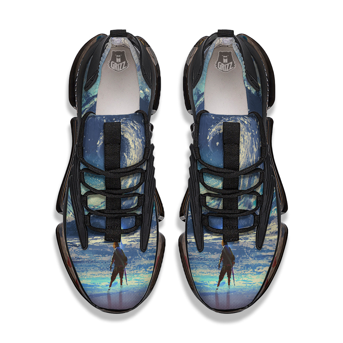 Swirling Sea Watercolor Print Black Gym Shoes-grizzshop