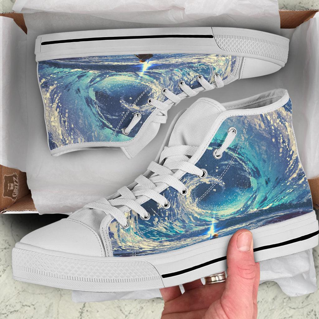 Swirling Sea Watercolor Print White High Top Shoes-grizzshop