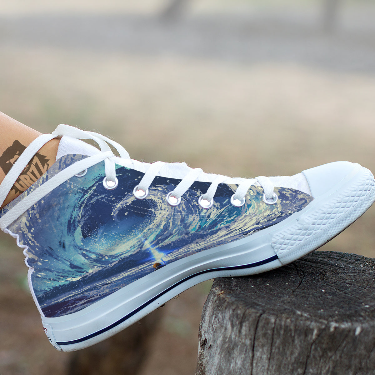 Swirling Sea Watercolor Print White High Top Shoes-grizzshop