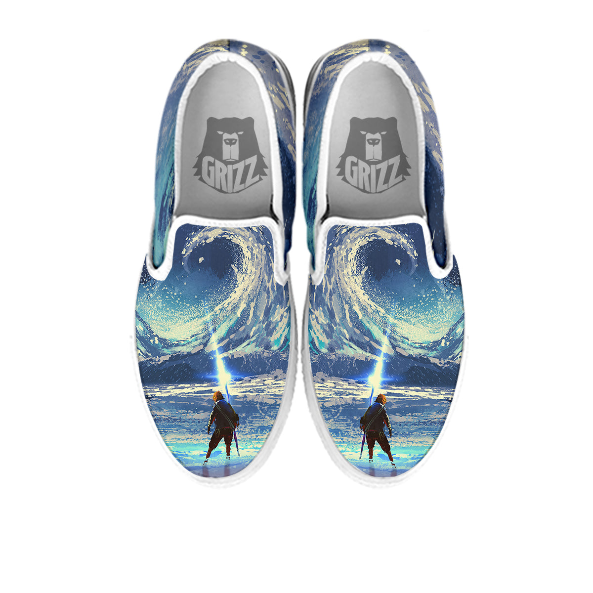 Swirling Sea Watercolor Print White Slip On Shoes-grizzshop