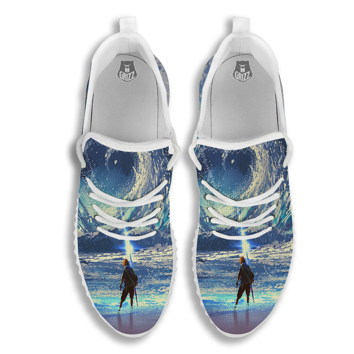Swirling Sea Watercolor Print White Walking Shoes-grizzshop