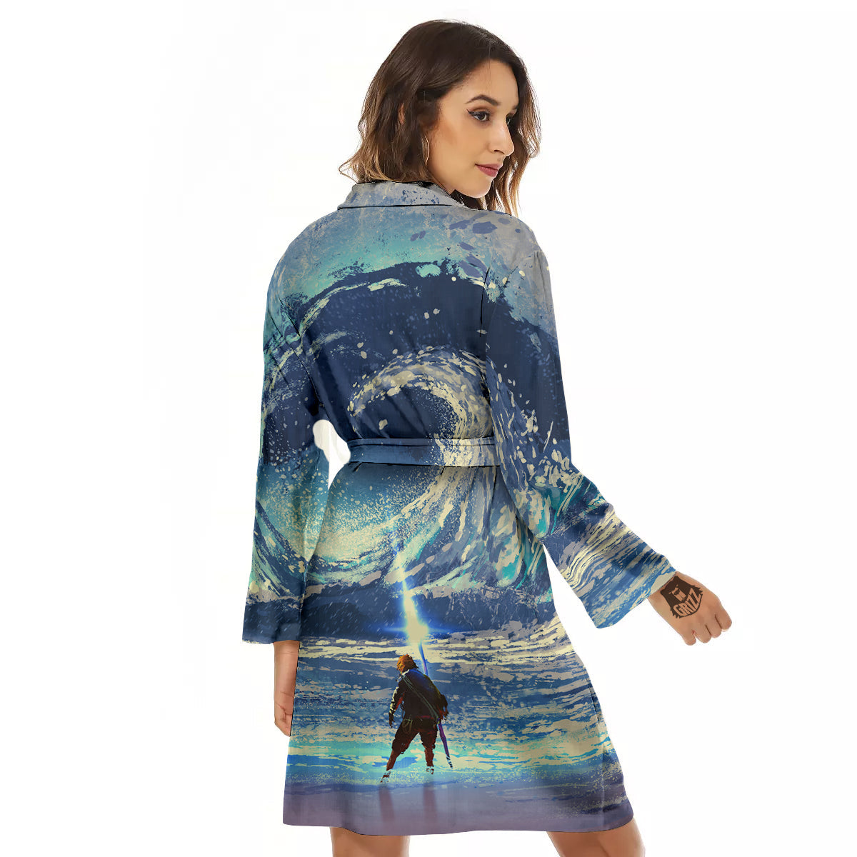 Swirling Sea Watercolor Print Women's Robe-grizzshop