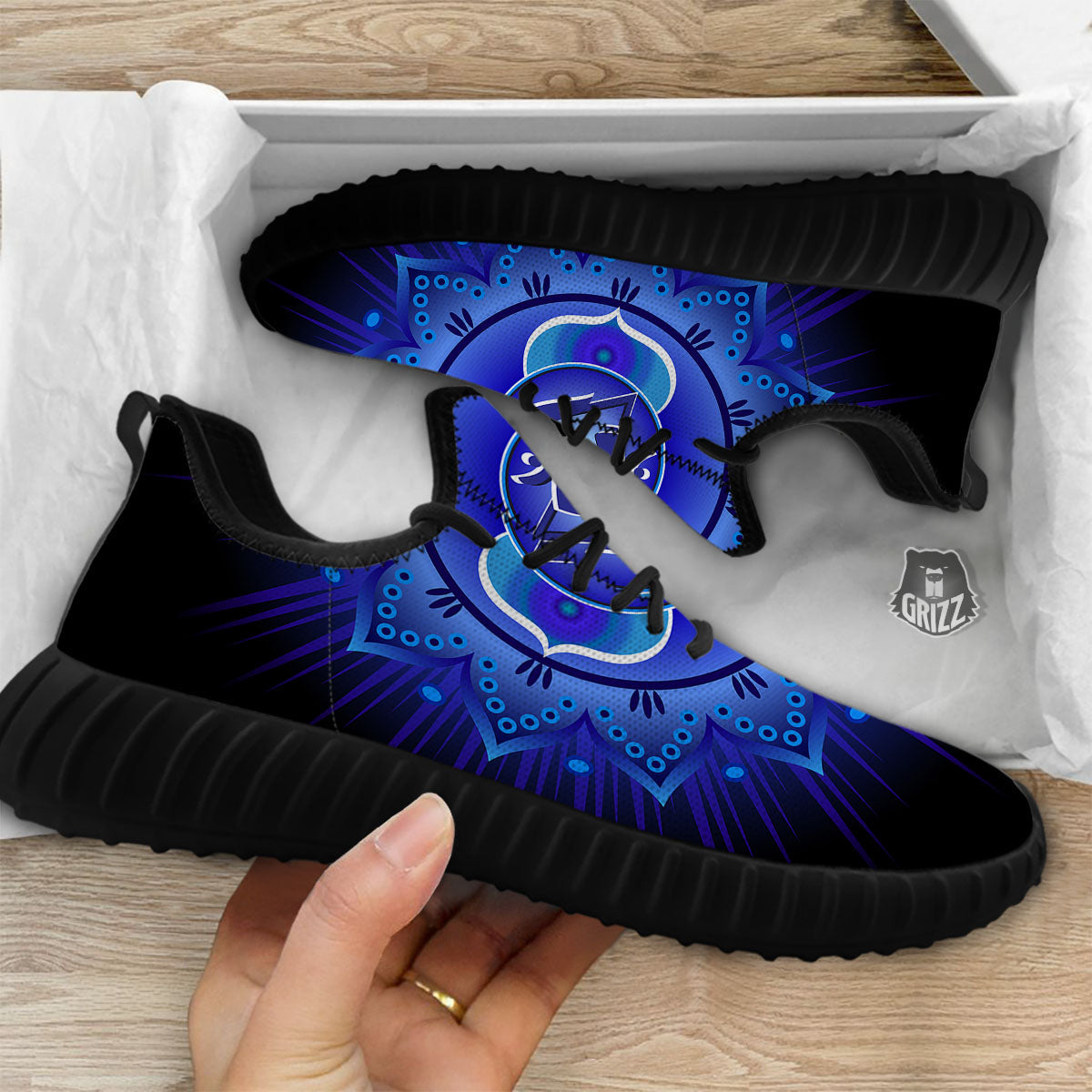 Symbol Ajna Chakra Print Black Walking Shoes-grizzshop
