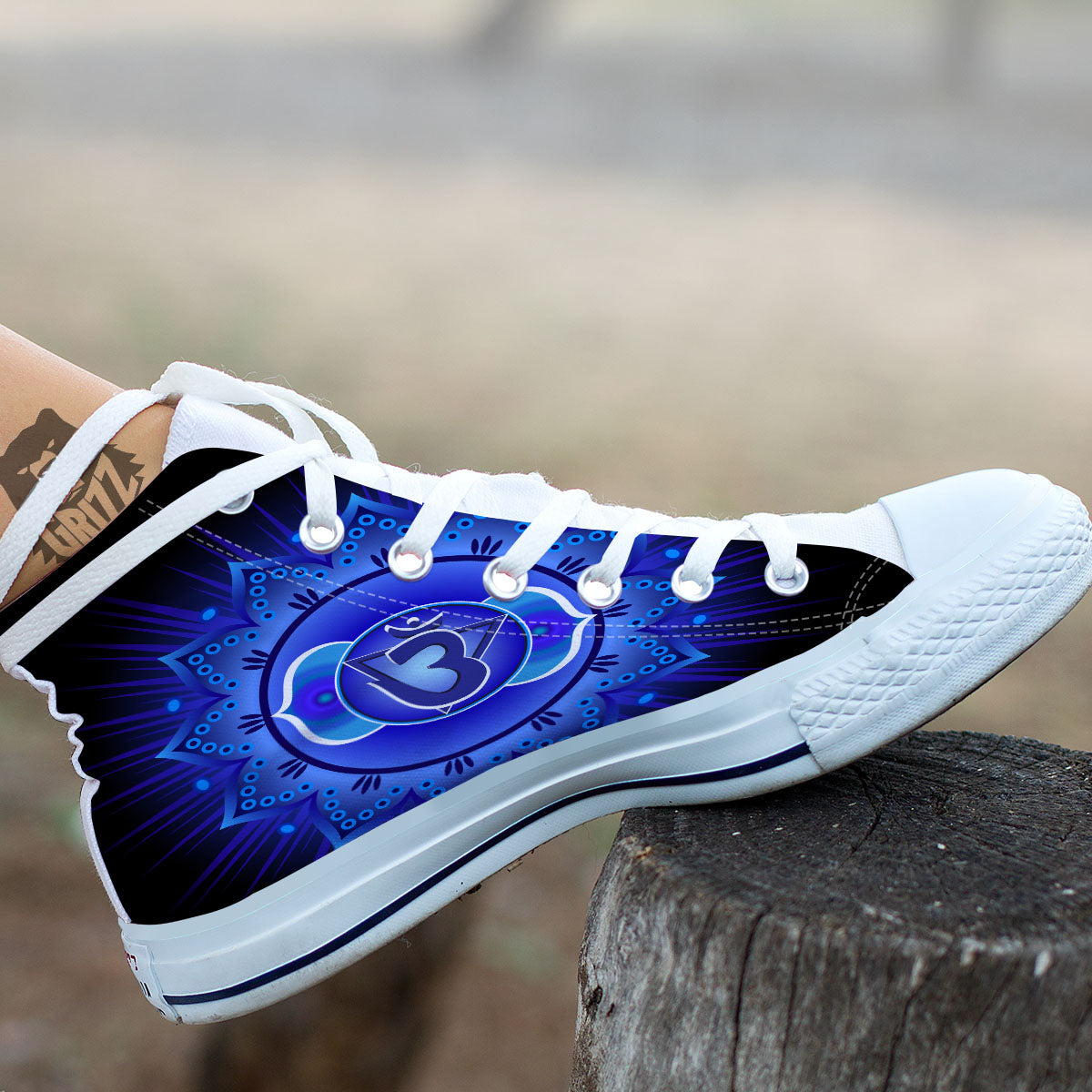 Symbol Ajna Chakra Print White High Top Shoes-grizzshop