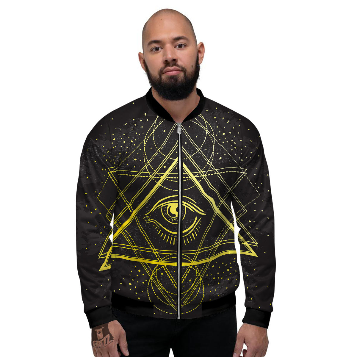 Symbol All Seeing Eye Print Men's Bomber Jacket-grizzshop