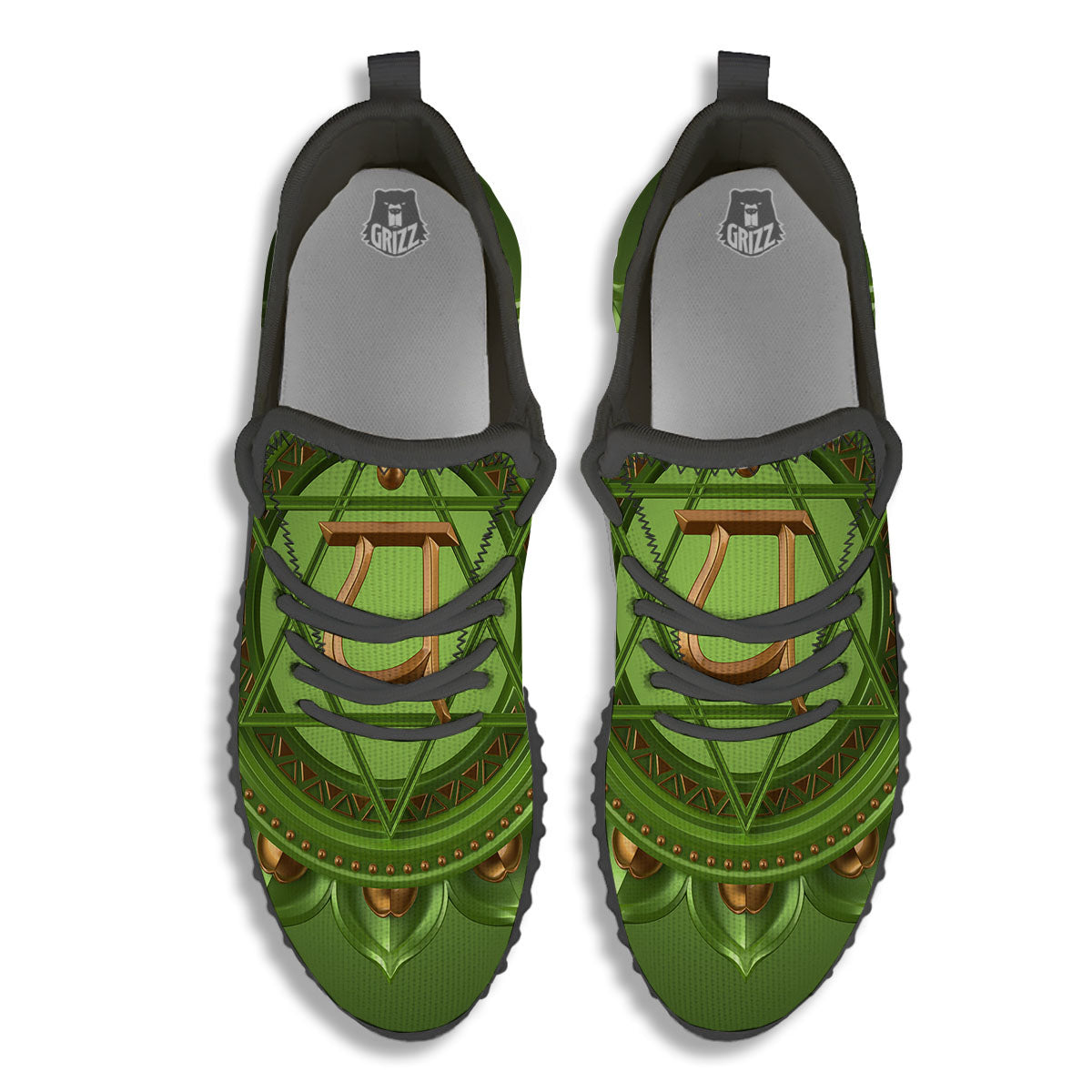 Symbol Anahata Chakra Print Black Walking Shoes-grizzshop