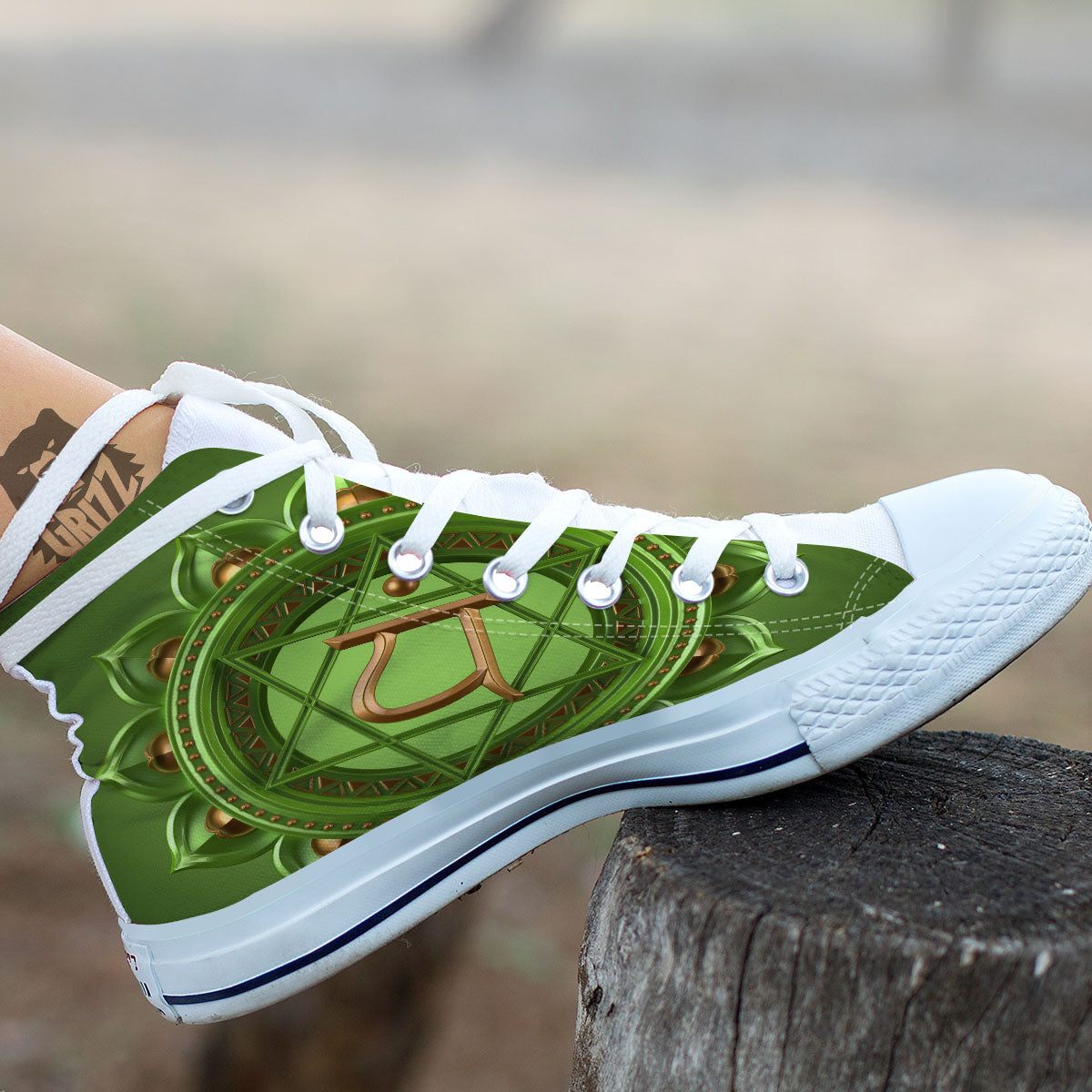 Symbol Anahata Chakra Print White High Top Shoes-grizzshop