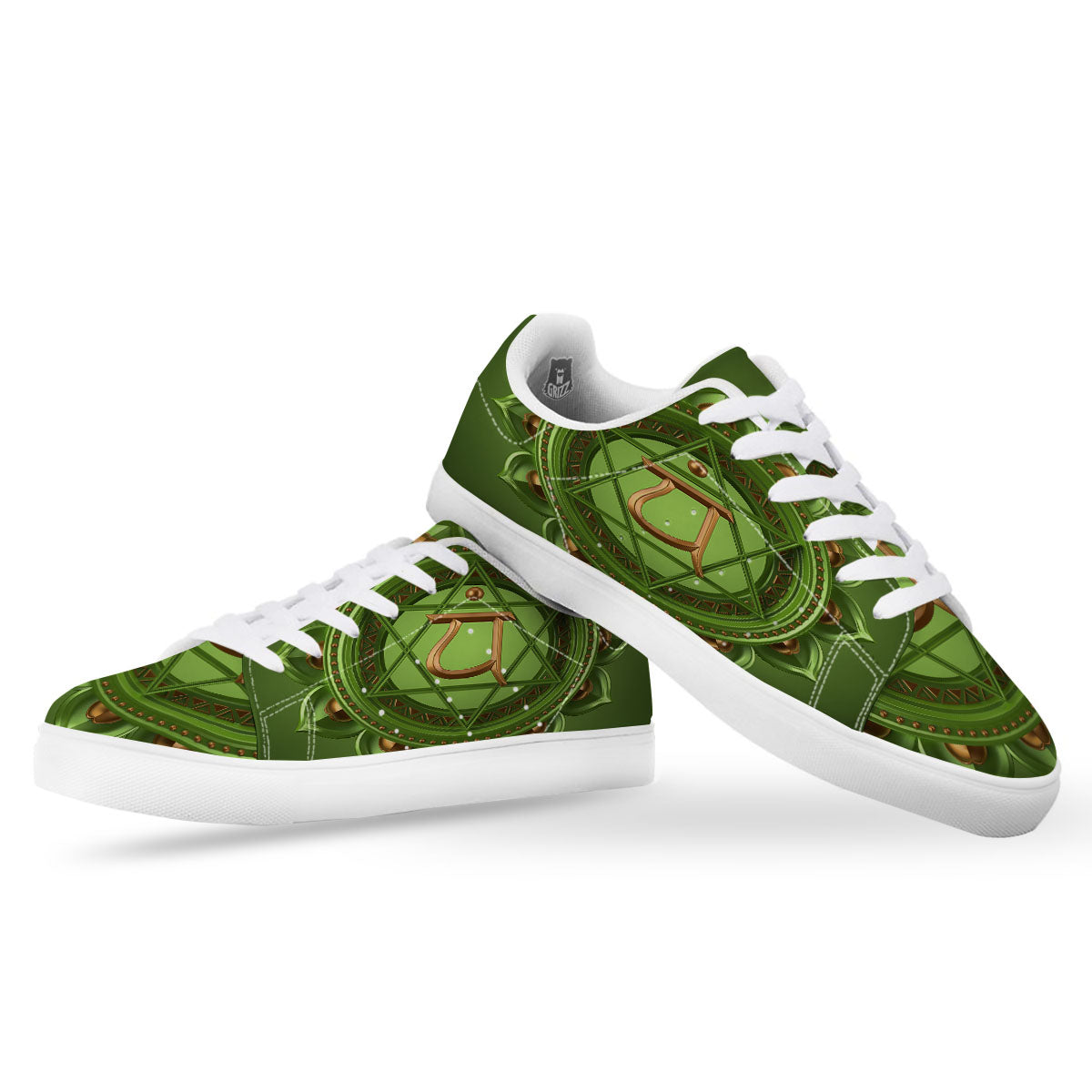 Symbol Anahata Chakra Print White Low Top Sneakers-grizzshop