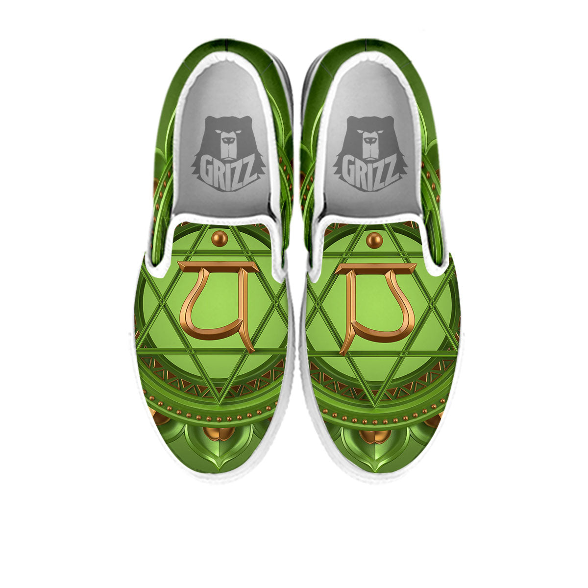 Symbol Anahata Chakra Print White Slip On Shoes-grizzshop