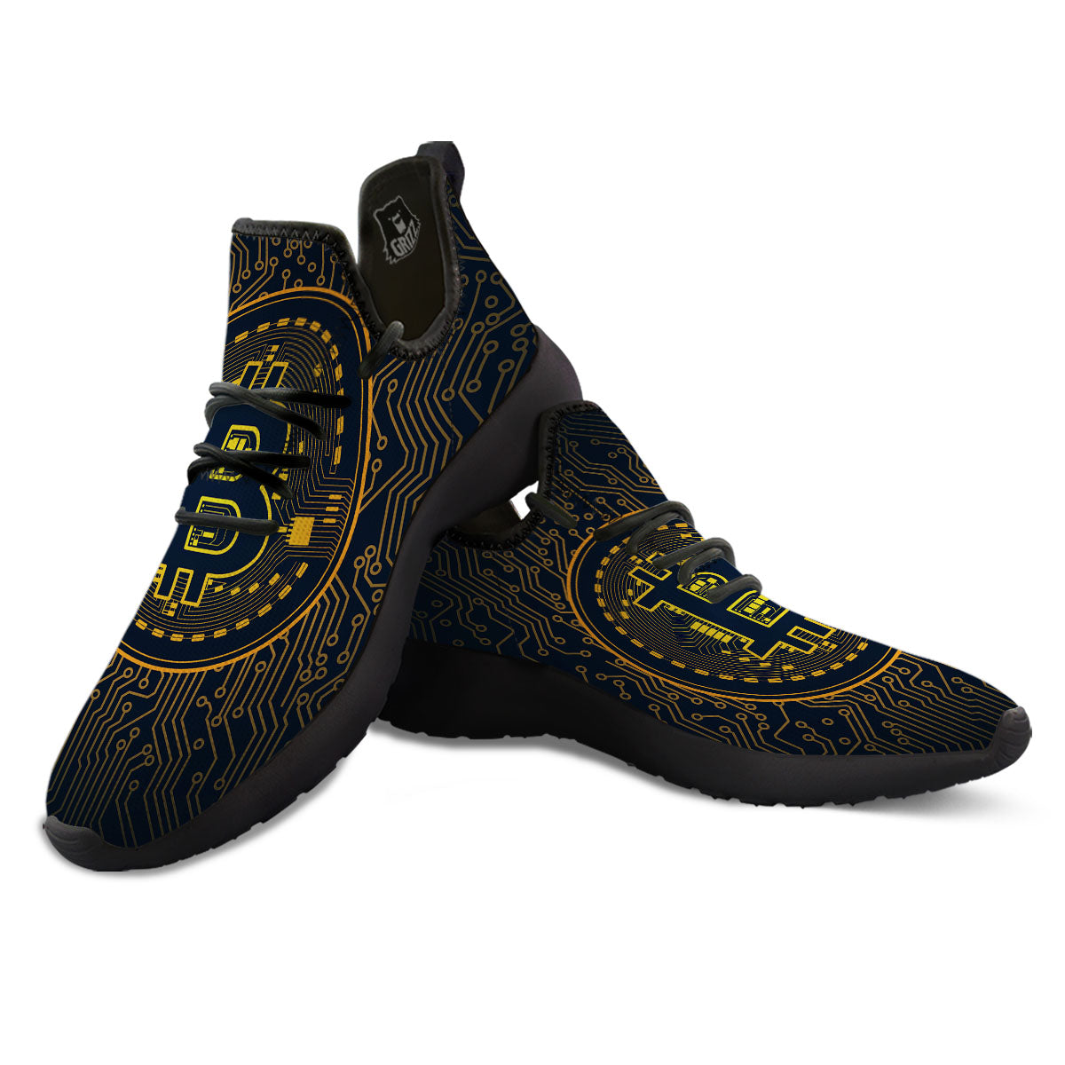 Symbol Bitcoin Crypto Print Black Athletic Shoes-grizzshop