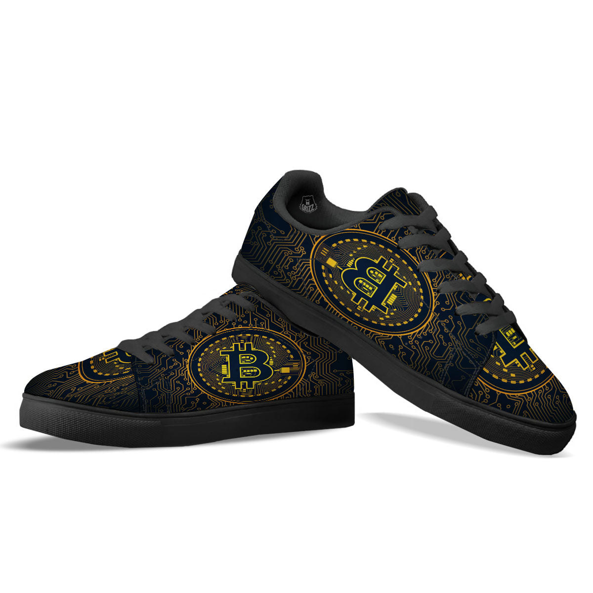 Symbol Bitcoin Crypto Print Black Low Top Sneakers-grizzshop