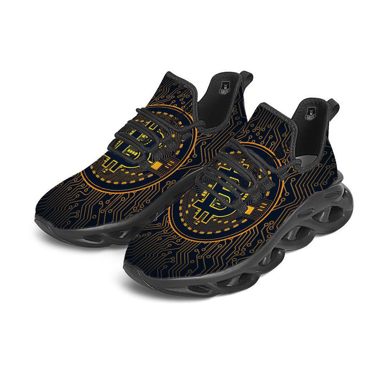 Symbol Bitcoin Crypto Print Black Running Shoes-grizzshop