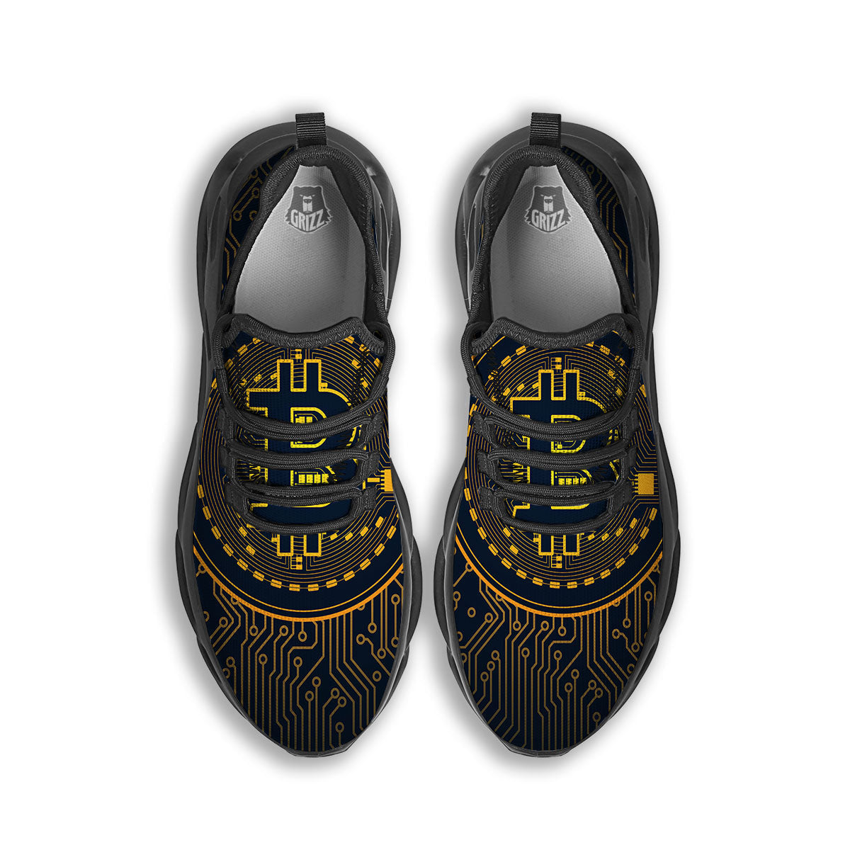 Symbol Bitcoin Crypto Print Black Running Shoes-grizzshop