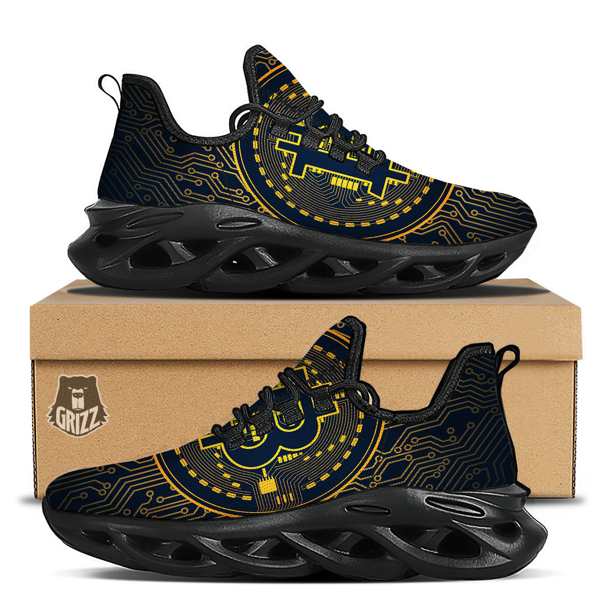 Symbol Bitcoin Crypto Print Black Running Shoes