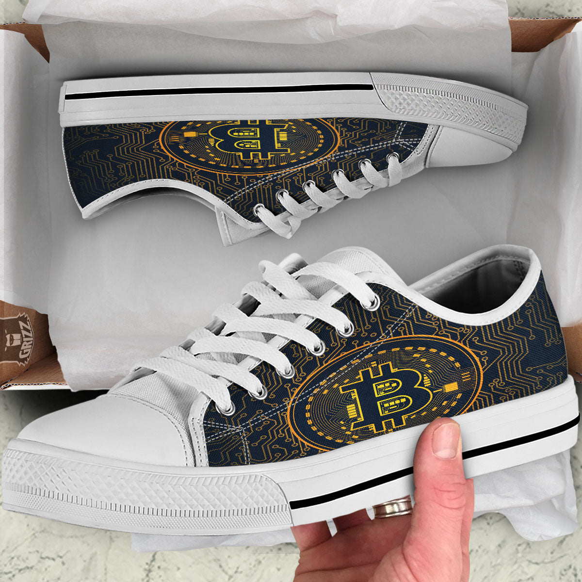Symbol Bitcoin Crypto Print White Low Top Shoes-grizzshop