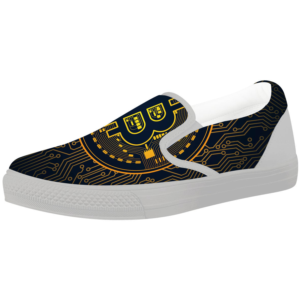 Symbol Bitcoin Crypto Print White Slip On Shoes-grizzshop