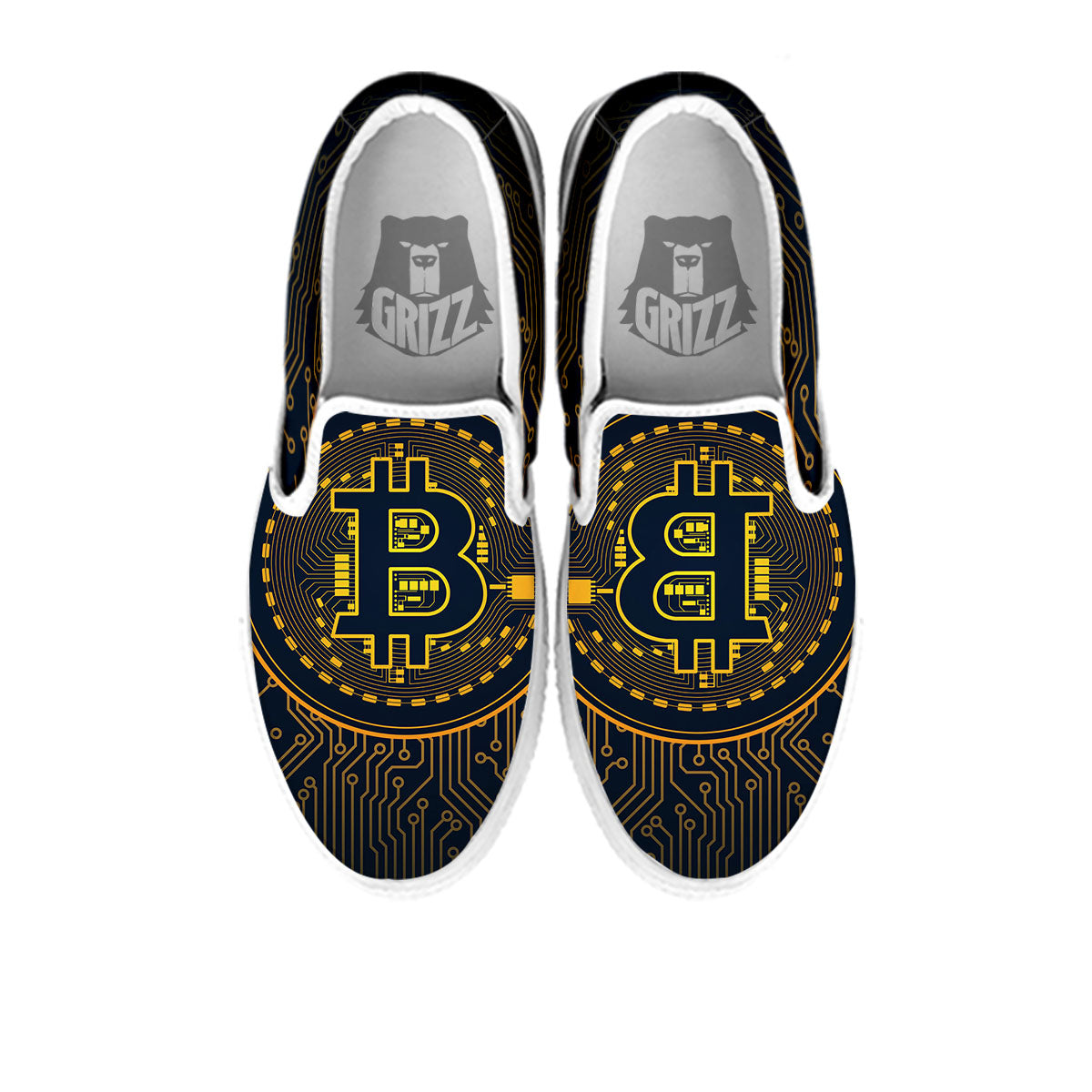 Symbol Bitcoin Crypto Print White Slip On Shoes-grizzshop