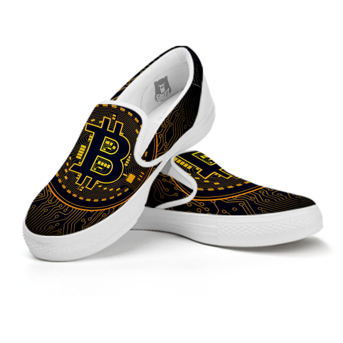 Symbol Bitcoin Crypto Print White Slip On Shoes-grizzshop