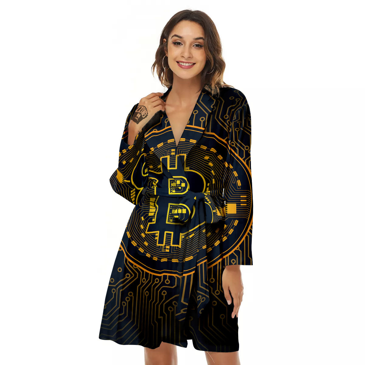 Symbol Bitcoin Crypto Print Women's Robe-grizzshop