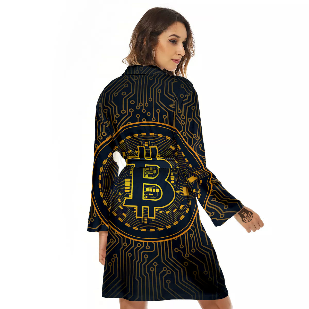 Symbol Bitcoin Crypto Print Women's Robe-grizzshop