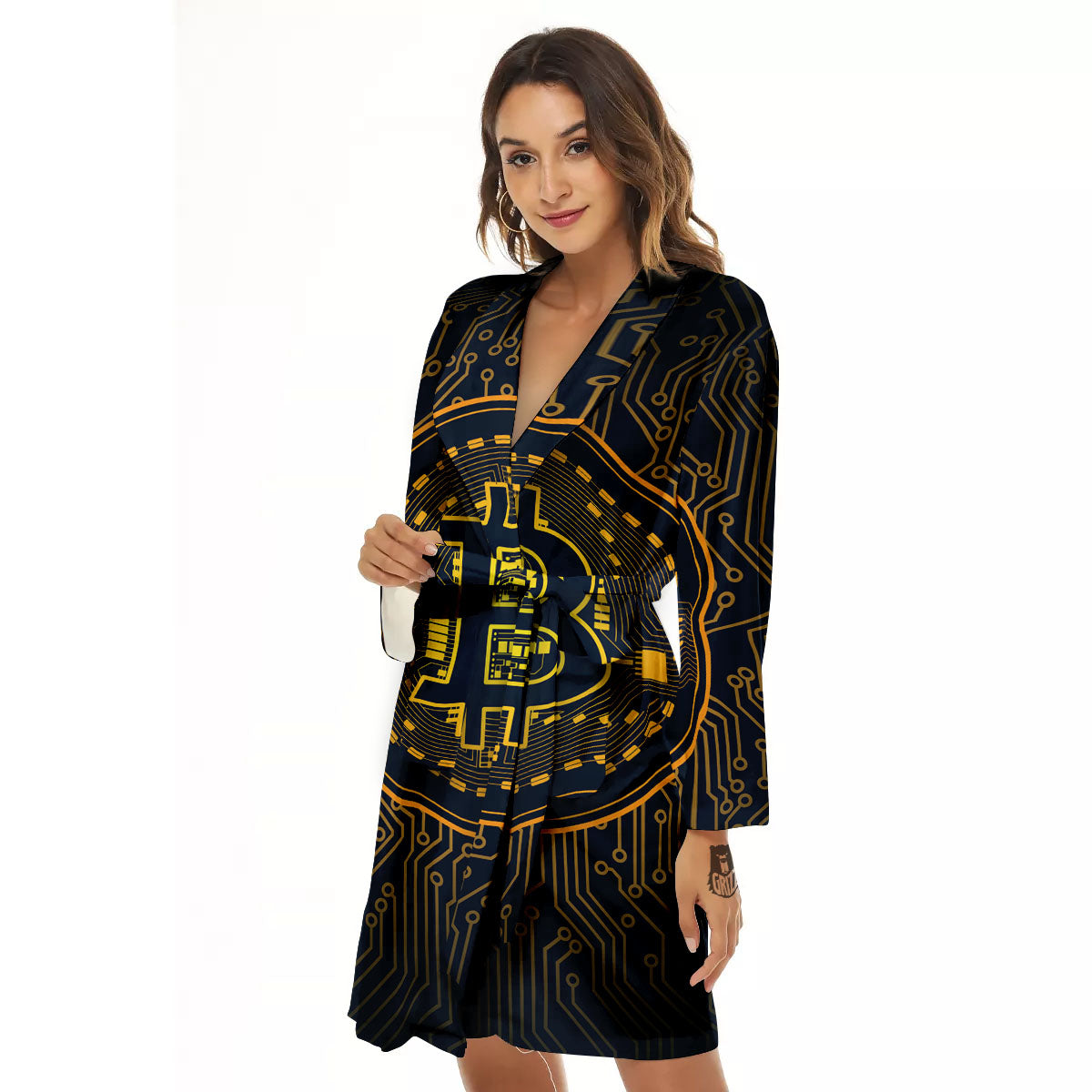 Symbol Bitcoin Crypto Print Women's Robe-grizzshop