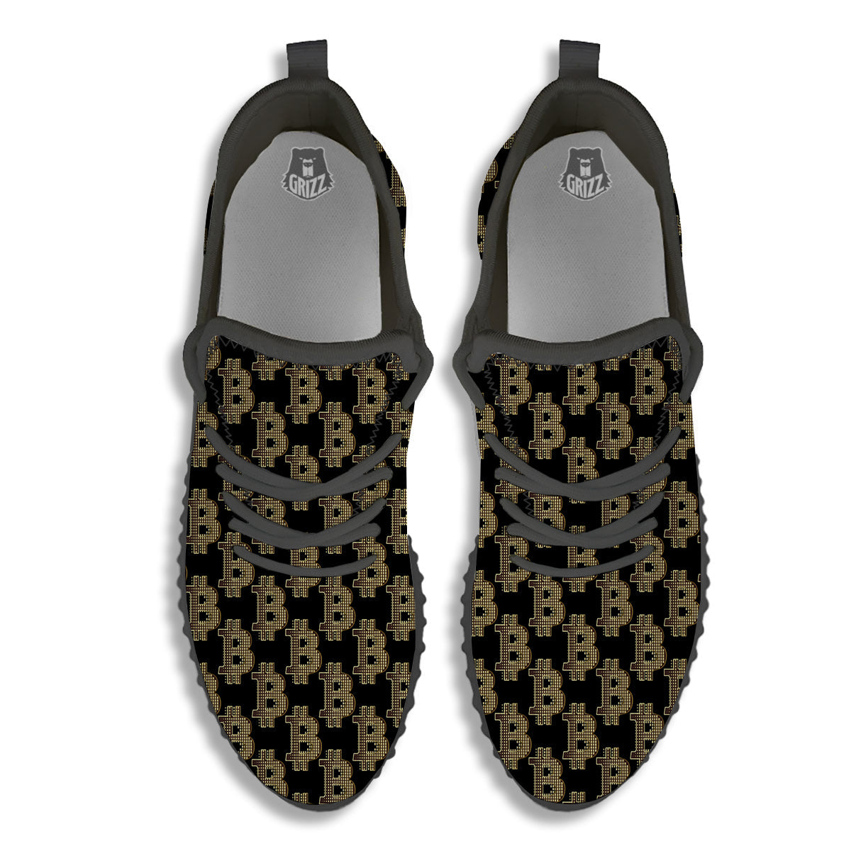 Symbol Bitcoin Print Pattern Black Walking Shoes-grizzshop