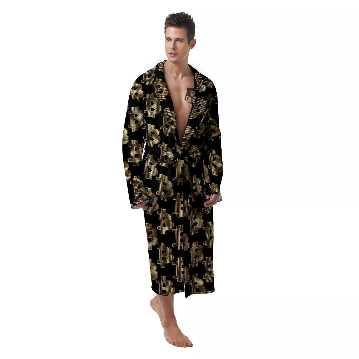 Symbol Bitcoin Print Pattern Men's Robe-grizzshop