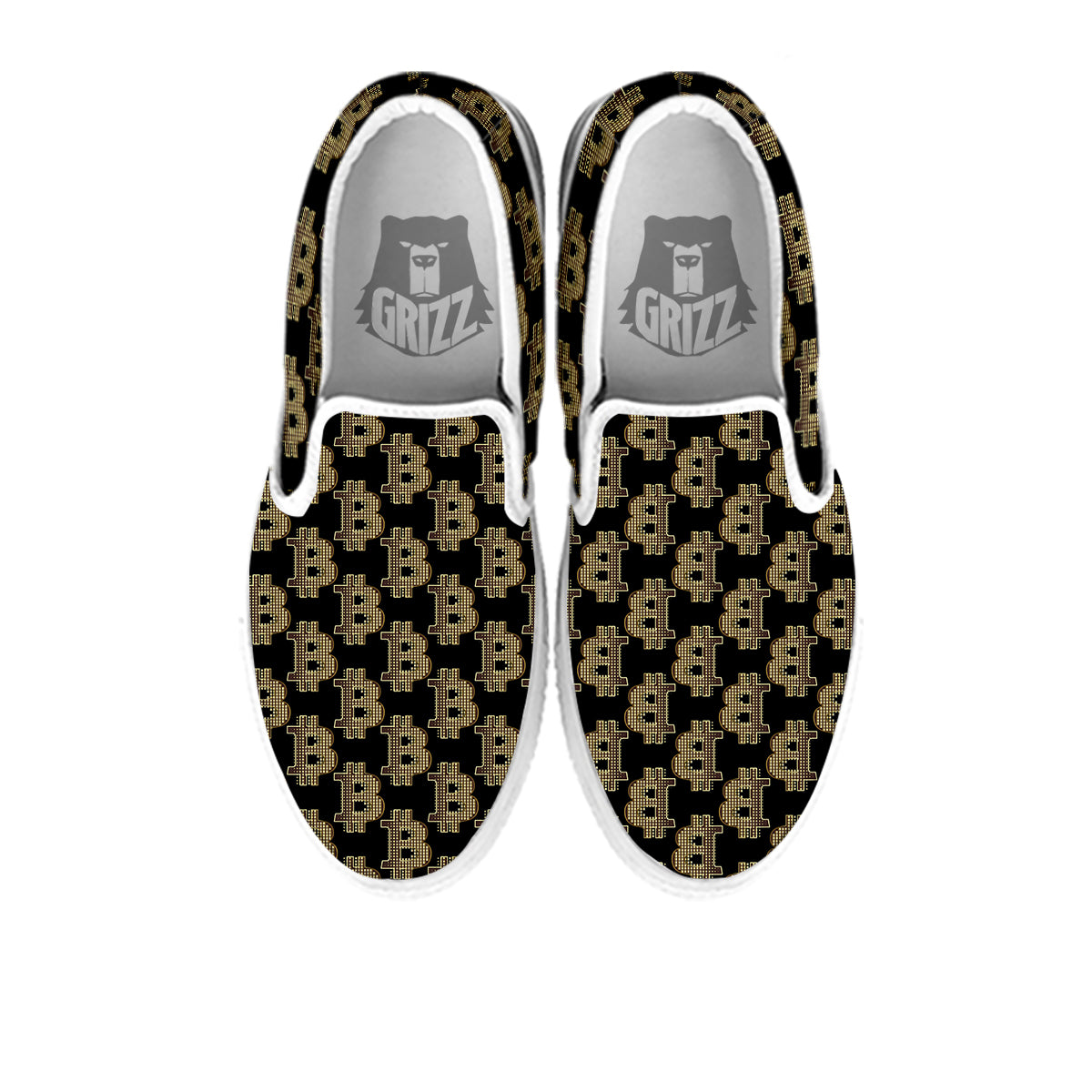 Symbol Bitcoin Print Pattern White Slip On Shoes-grizzshop