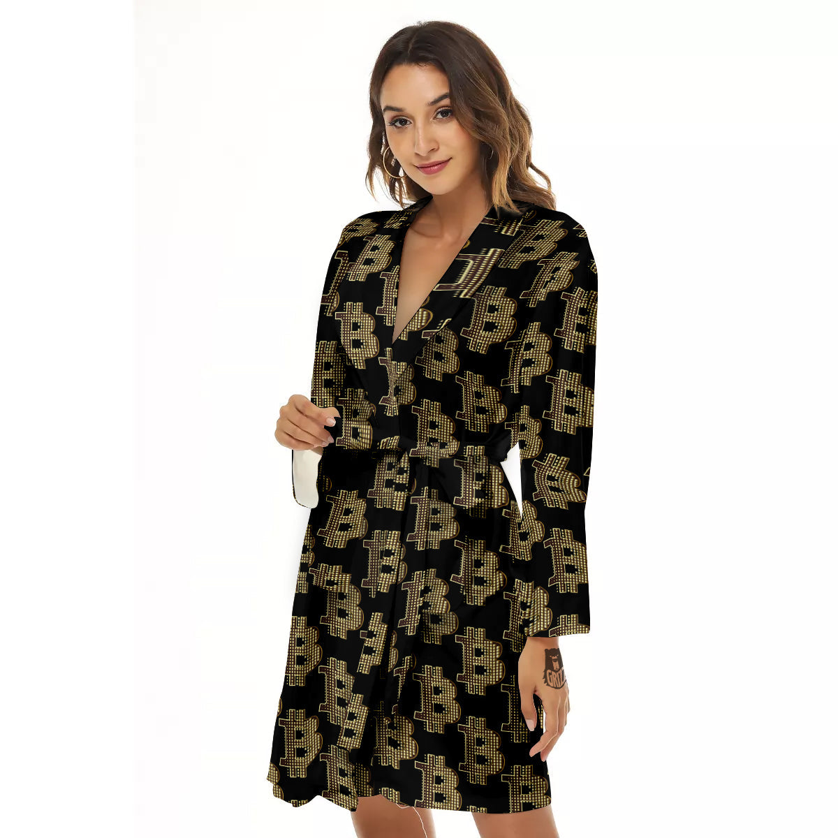 Symbol Bitcoin Print Pattern Women's Robe-grizzshop