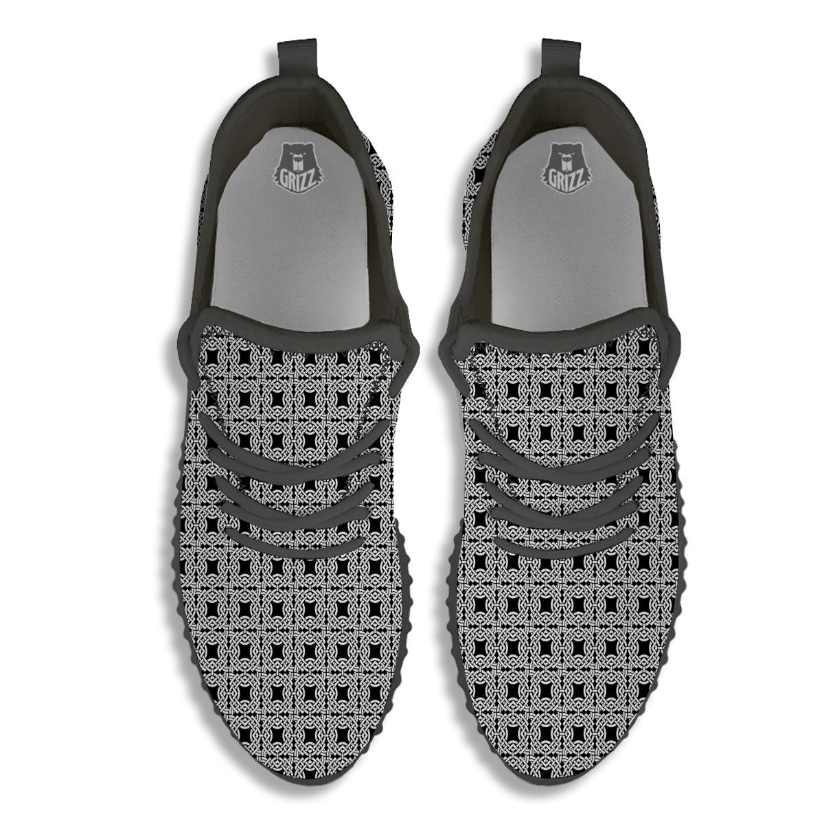 Symbol Black Celtic Print Pattern Black Walking Shoes-grizzshop
