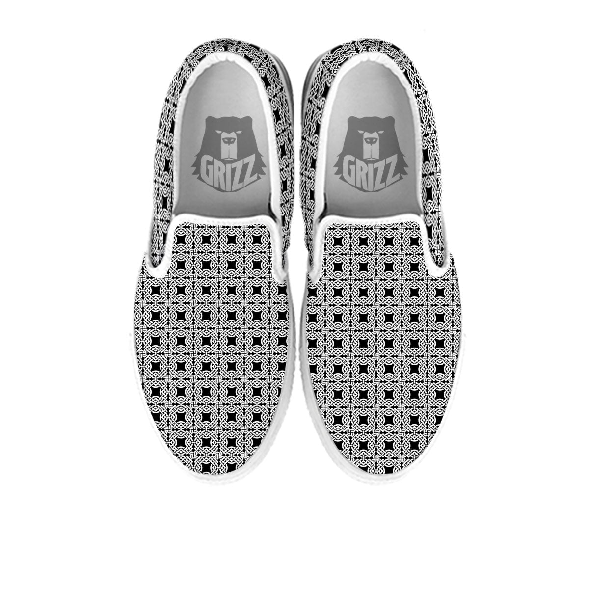 Symbol Black Celtic Print Pattern White Slip On Shoes-grizzshop