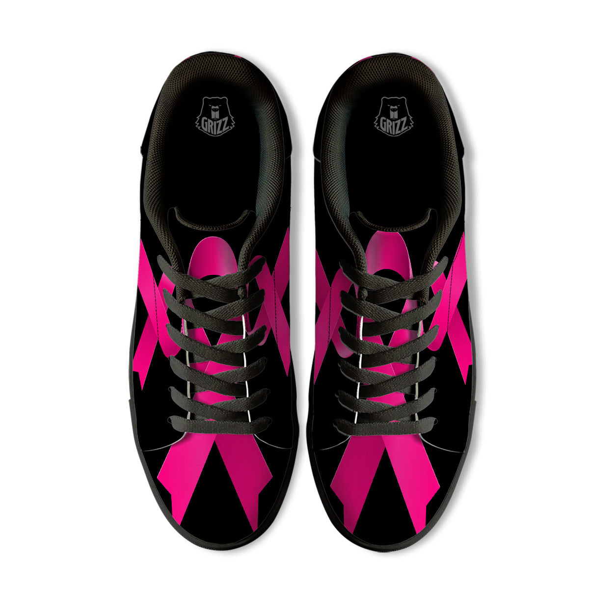 Symbol Breast Cancer Awareness Print Black Low Top Sneakers-grizzshop