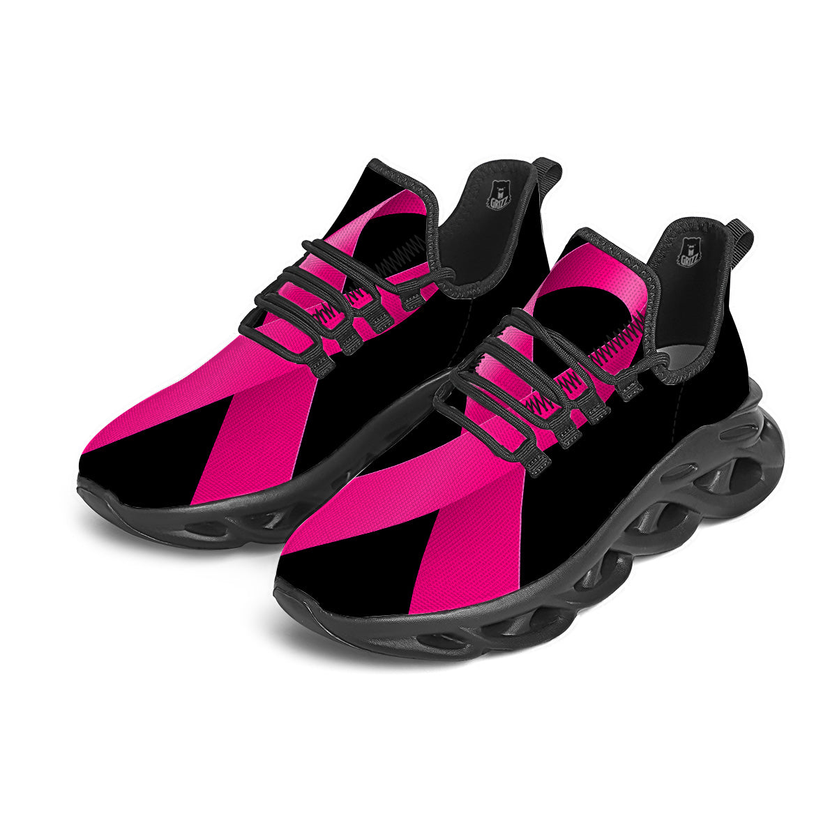 Symbol Breast Cancer Awareness Print Black Running Shoes-grizzshop