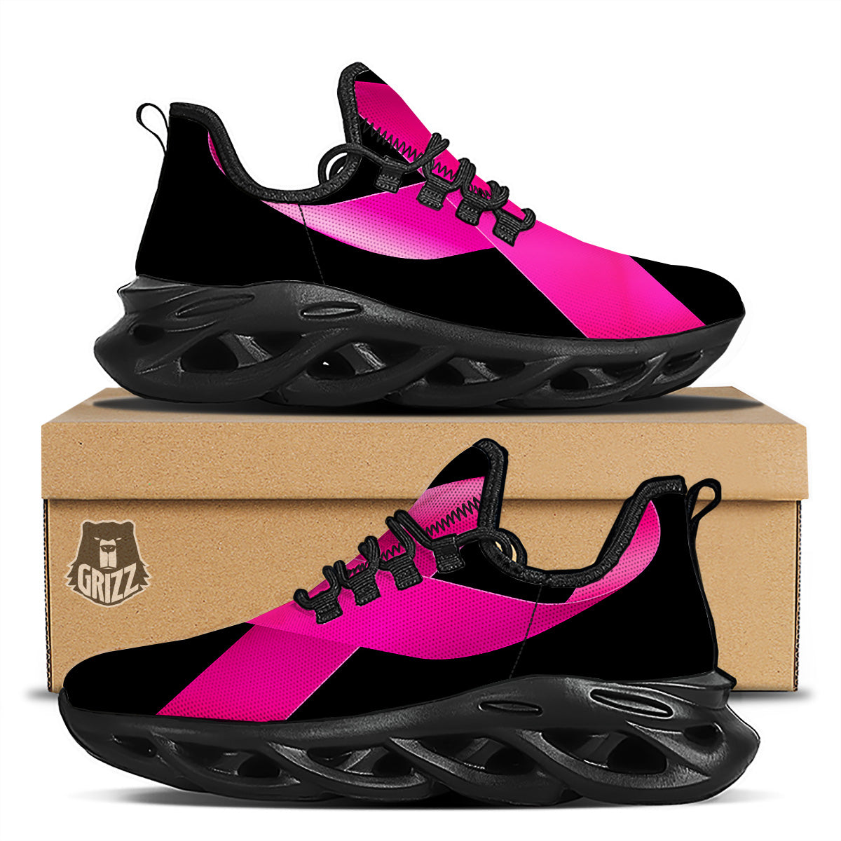 Symbol Breast Cancer Awareness Print Black Running Shoes-grizzshop