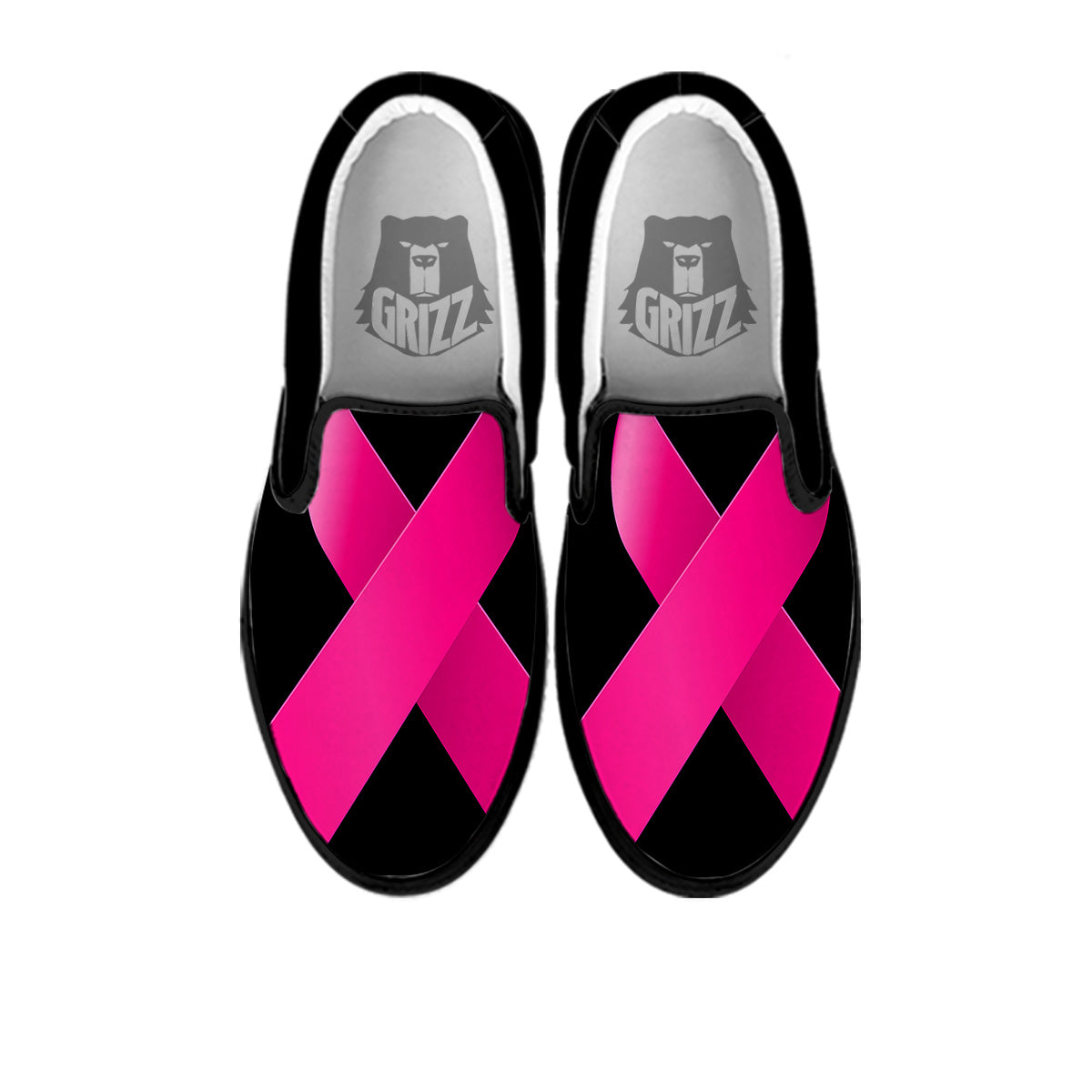 Symbol Breast Cancer Awareness Print Black Slip On Shoes-grizzshop