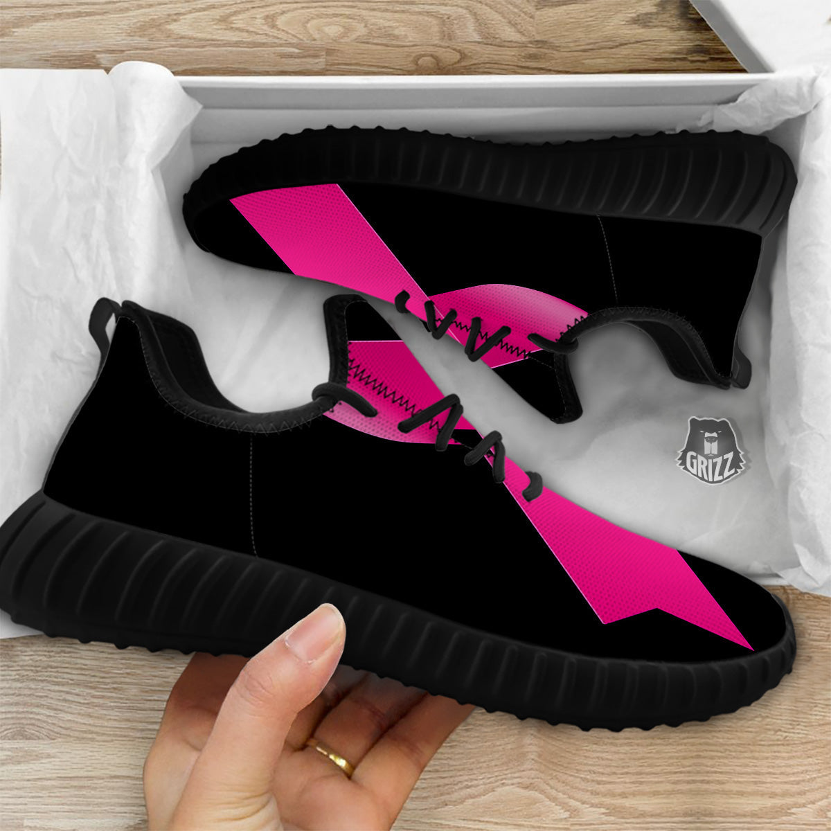 Symbol Breast Cancer Awareness Print Black Walking Shoes-grizzshop