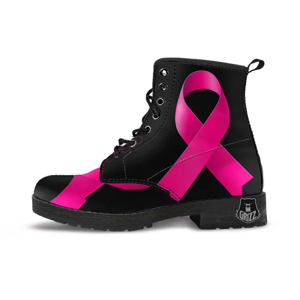 Symbol Breast Cancer Awareness Print Leather Boots-grizzshop