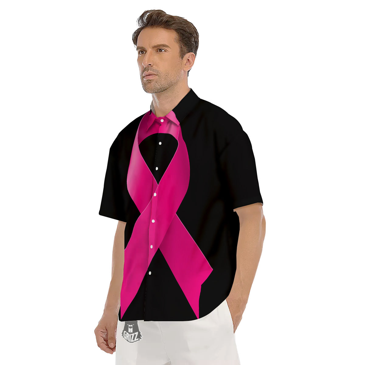 Symbol Breast Cancer Awareness Print Men's Short Sleeve Shirts-grizzshop