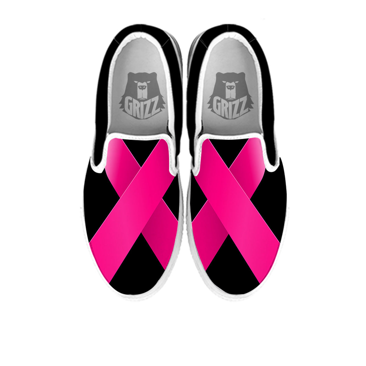 Symbol Breast Cancer Awareness Print White Slip On Shoes-grizzshop
