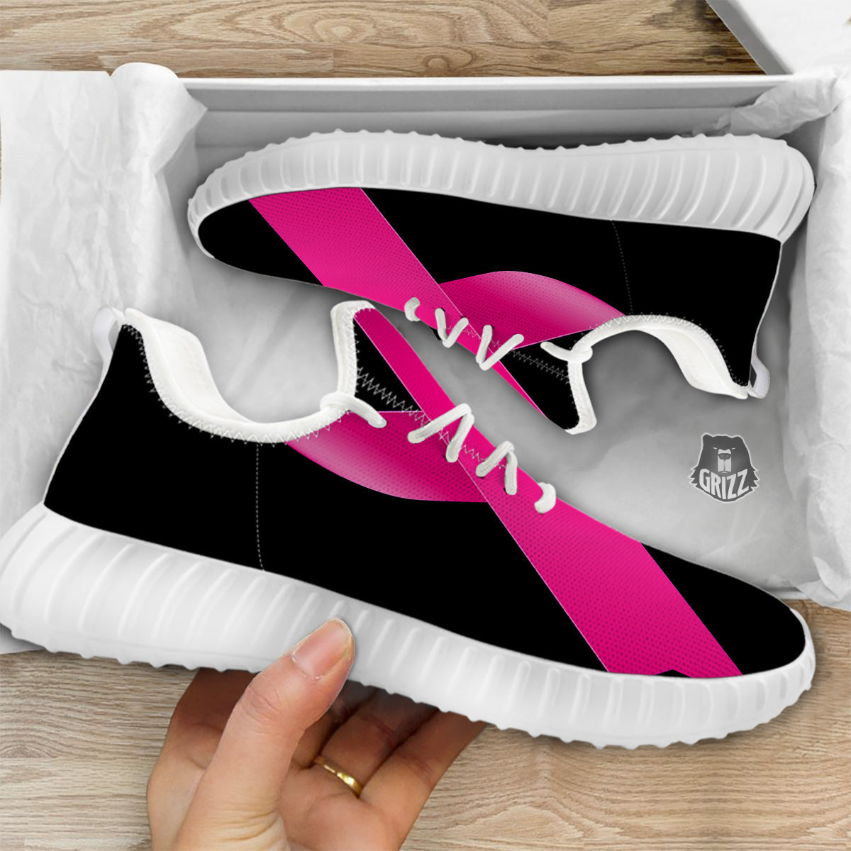 Symbol Breast Cancer Awareness Print White Walking Shoes-grizzshop